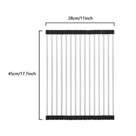 1pc Roll Up Dish Drying Rack; 17.7in*11in; Foldable Rolling Dish Drainer Over The Sink; Drying Rack; SUS304 Stainless Steel Sink Rack For Kitchen