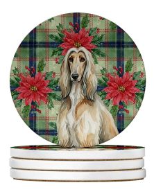 Afghan Hound Christmas PoinsettIas Large Sandstone Coasters Pack of 4 Absorbent Round Coasters Decor Gifts for Men or Women, 4 in, Multicolor