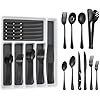 53PCS Black Silverware Set for 8 with Cutlery Drawer Organizer,