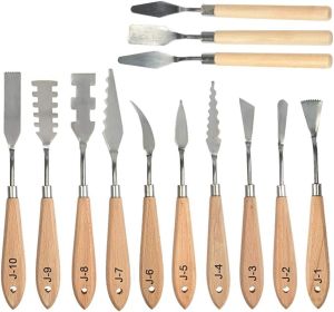 13 Pcs Palette Knife Set, Stainless Steel Spatula Knives, Wooden Handle Painting Pallet Knife Set for Oil, Acrylic Mixing, 13 Distinctive Blade S