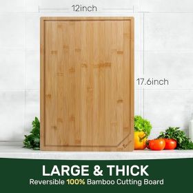 Bamboo Cutting Boards for Kitchen, Extra Large Wood Cutting Board with Deep Juice Groove and Handle Heavy Duty Chopping board, Kikcoin, 17.6" x 1