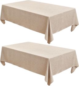 Faux Linen Beige Table Clothes Rectangle 60 x 120 Inch - 2 Pack Neutral Tablecloths for Standard 8-Seater Rectangular Dining Table(5 ft ?2.5 ft)