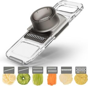 Transparent Multifunctional Mandoline Slicer - 6 Blades Interchangeable, Handheld Vegetable Cutter with Hand Guard for Kitchen, Onion, Garlic